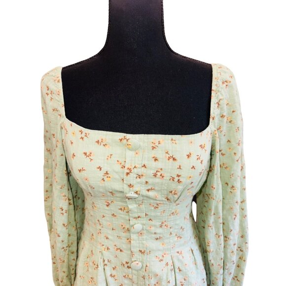 Sabo Tyla Cottage Core Floral Puff Sleeve Mini Dress Square Neck S Boho Peasent - Picture 5 of 13